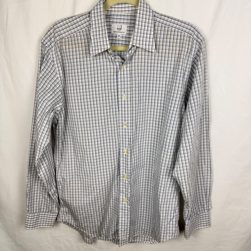 Dunhill Long Sleeve Button Down Engineered Fit Cotton Shirt Medium Blue White